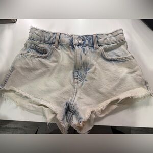 Zara white/ light Blue Frayed Distressed Jean Shorts